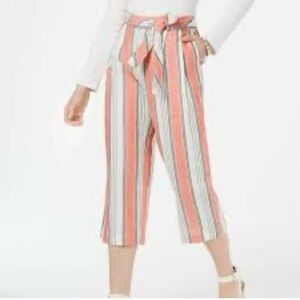 TOMMY HILFIGER Coral and white striped wide leg crop pants size M